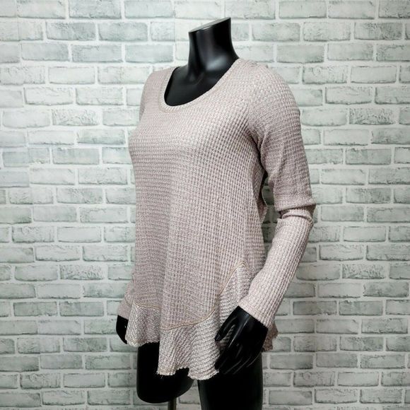 Anthropologie Saturday Sunday S Wendy Waffle Pullover Top Beige Split Back Cozy - Picture 2 of 5